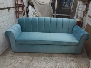 3-Seater Aqua Blue Velvet Channel Sofa