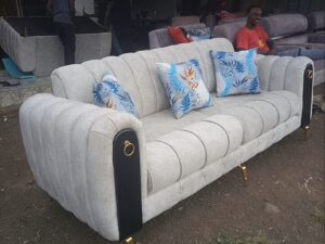 3-Seater Ash Grey Gold-Legged Sofa