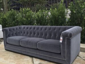 3-Seater Charcoal Velvet Chester Studded Sofa