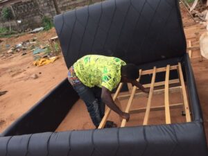 5x6 Black Leather Serpentine Sleigh Bed
