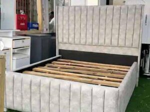 5x6 Cream Velvet Wingback Chester Bed