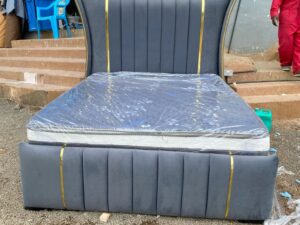 5x6 Grey Gold Striped Wingback Bed