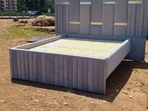 5x6 Grey Velvet Block Panel Bed