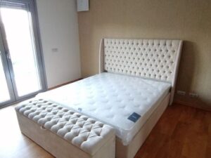 5x6 Ivory Tufted Wingback Bed + Storage Box
