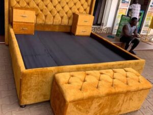 5x6 Mustard Chesterfield Wingback with Sideboxes + Storage Box