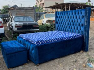 5x6 Royal Blue Studded Chester Bed + Storage Box