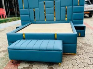 5x6 Teal Gold Bed Set with Bedside Boxes+ Storage Box