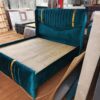 5x6 Teal Velvet Gold Wingback Bed