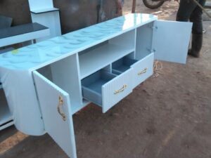 Baroque White Gold-Handle TV Stand