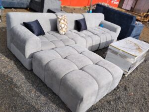Grey Boucle Sectional Bubble Sofa