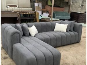 Grey Ribbed Sectional Sofa
