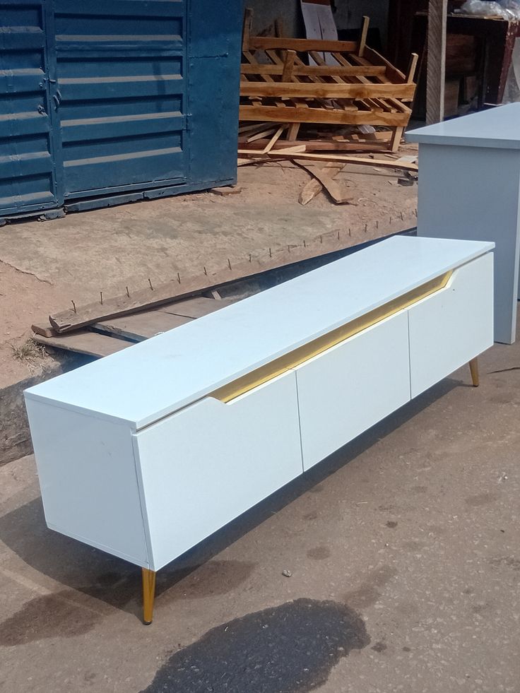 Ivory Gold-Leg TV Stand