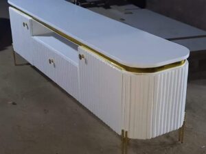 Luxe Rounded Ribbed Gold Rail TV Stand
