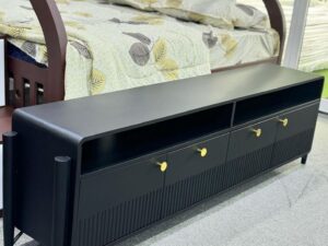 Matte Black Gold-Knob TV Stand