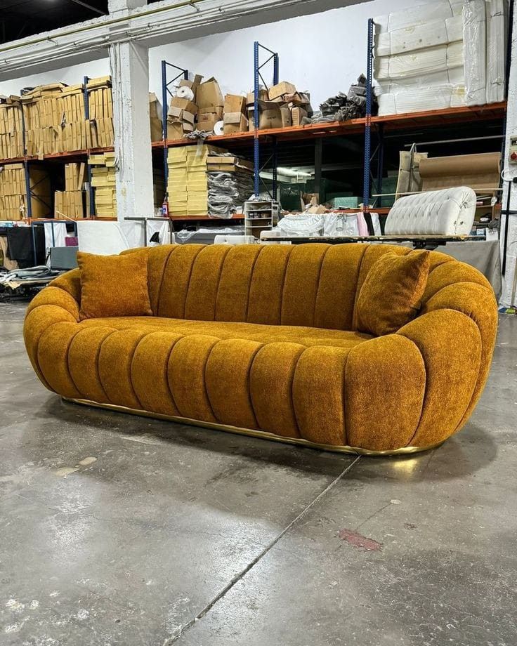 3-Seater Mustard Ribbed Bubble Sofa