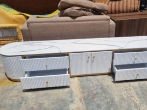 Oasis Marble Top Fluted Gold TV Stand
