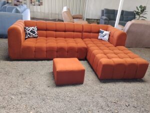 Orange Boucle Sectional Bubble Sofa with Ottoman