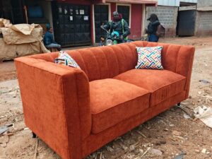 Orange Velvet 3-Seater Sofa