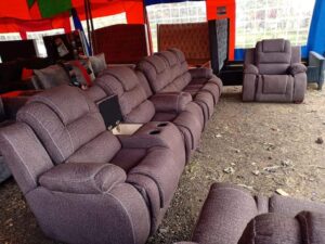 Plum Fabric Semi-recliner Set 7 Seater