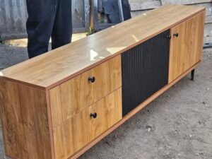 Teak Noir Ribbed Door TV Stand