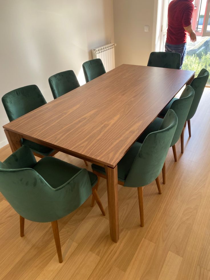 Walnut Green Velvet 8-Seater Dining Set