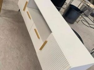 White and Gold Ribbed TV Stand / Media Console